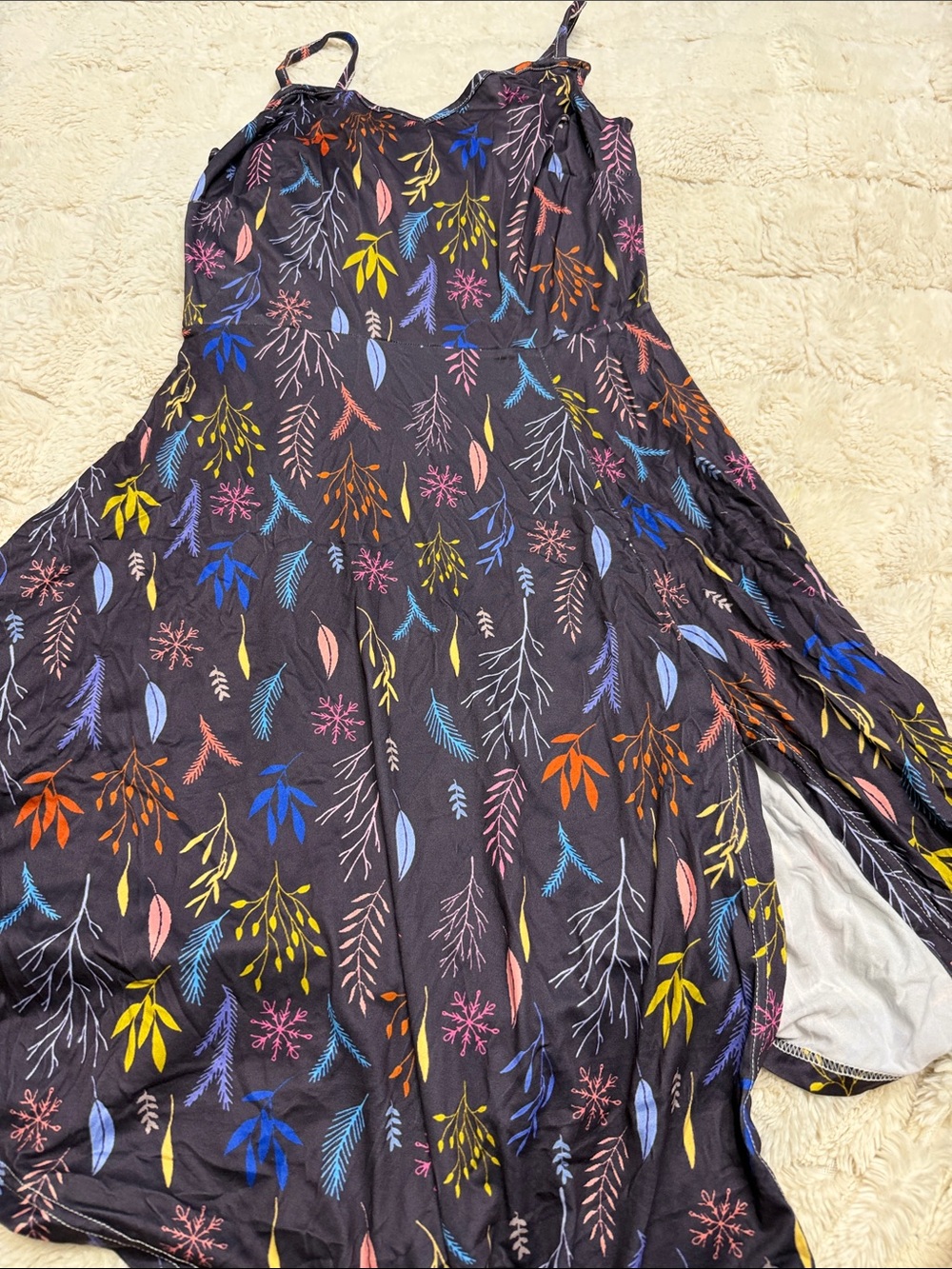 Source Unknown Black Asymmetrical Skirt with Multicolor Botanical Print
